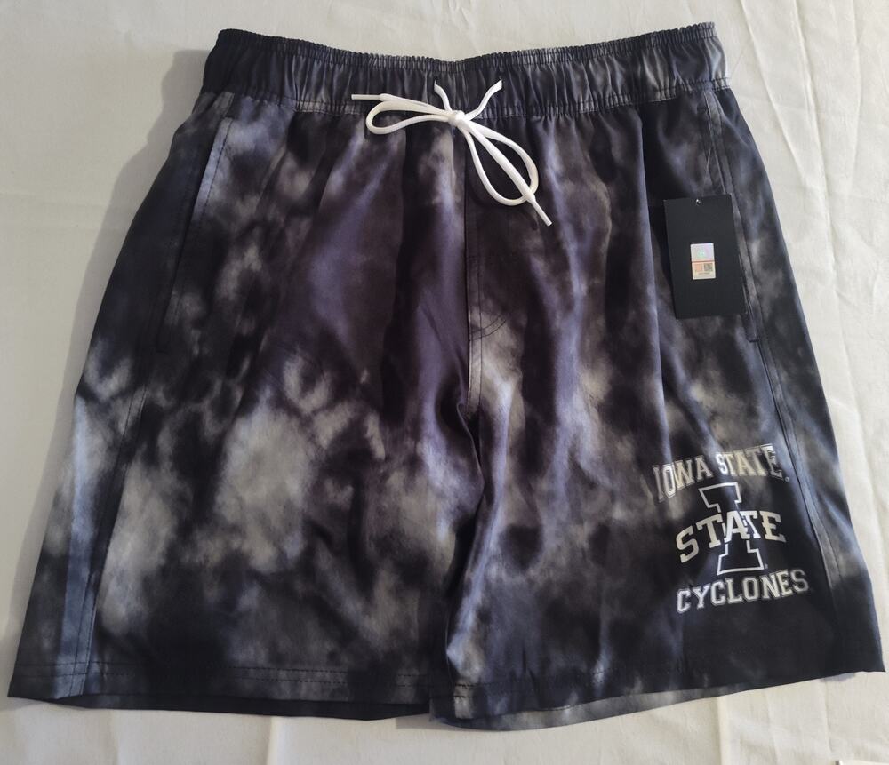 Men's Sz Md New Iowa State Cyclones Black Tie Dye Draw String Mesh Swim Shorts